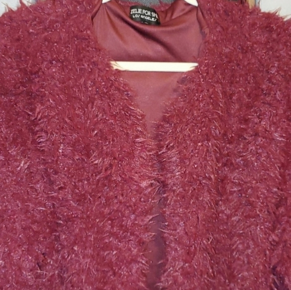 Zelie for She Burgundy Teddy Furry Jacket 1X - Picture 2 of 7